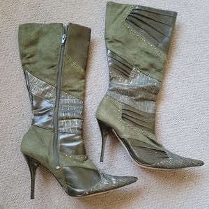 Army Green Beautiful Boots Heels Sz 8 -
